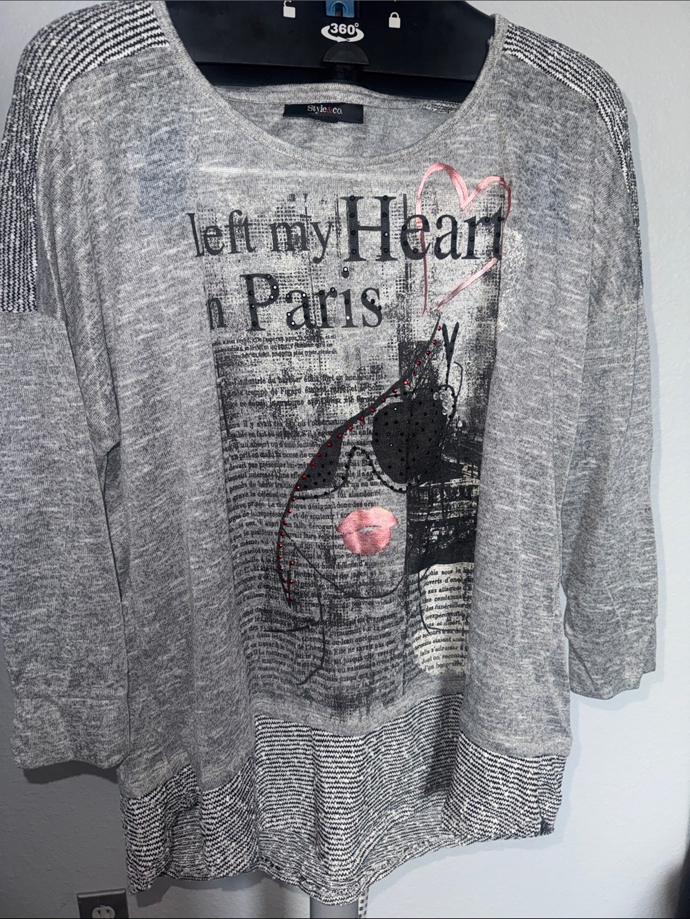 Style & Co. Heather Gray Paris Graphic Long-Sleeve Tee with Pink Accents
